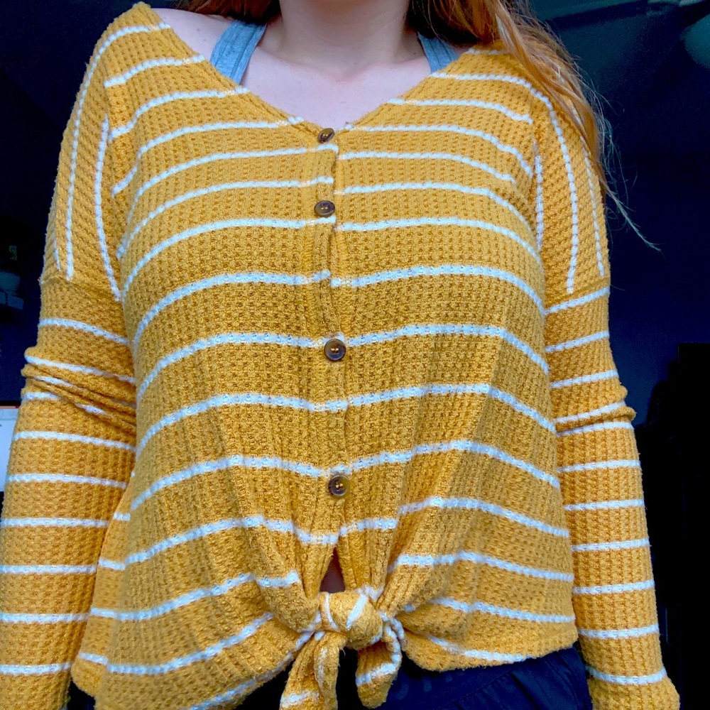 Yellow Button down Striped Top